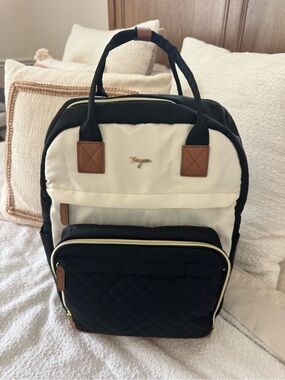 Black, Cream & Brown Quilted Front Diaper Backpack